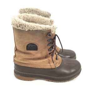 Sorel Premium Kaufman Snow Boots Size 8 Men Brown Tan Winter Fleece Liner Warm